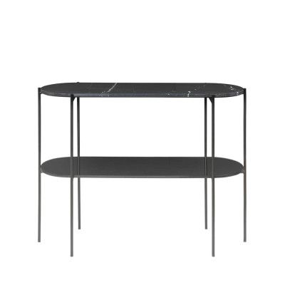 COSY LIVING Laura konsolbord, m. hylla, oval - svart marmor och svart glas