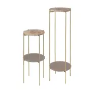 COSY LIVING Marmor piedestal, m. hylla - karamellbrun marmor/glas och m&auml;ssingsj&auml;rn