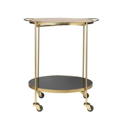 COSY LIVING Siggy barbord, m. hylla och hjul, oval - glas och vintage mässing aluminium
