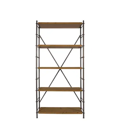 DUTCHBONE Bokhylla i järn, w. 4 hyllor - naturligt trä och järn