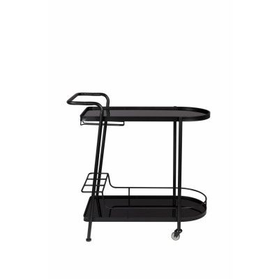 DUTCHBONE Giulia rullbord, med hylla, hjul, plats för glas och vinflaskor - svart glas och järn (79x40)