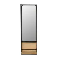 DUTCHBONE Langres väggspegel L, med hylla - spegelglas, naturligt trä och svart järn (165x53)