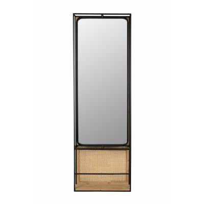 DUTCHBONE Langres väggspegel L, med hylla - spegelglas, naturligt trä och svart järn (165x53)