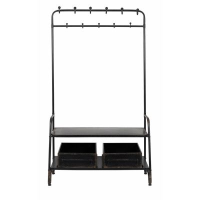 DUTCHBONE Lucius klädställ, m. 11 krokar, 1 hylla och 2 lådor - svart järn