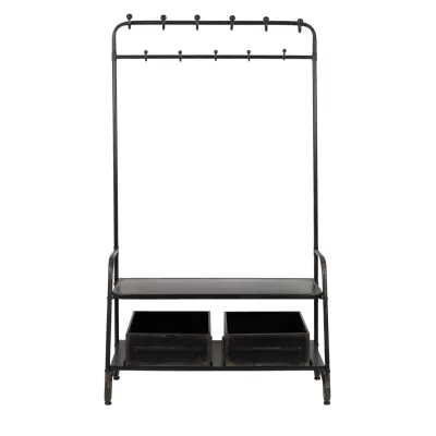 DUTCHBONE Lucius klädställ, m. 11 krokar, 1 hylla och 2 lådor - svart järn