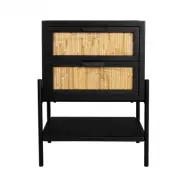 DUTCHBONE Yasu sängbord, w. 1 hylla och 2 lådor - naturrotting och svart trä/järn (45x35)