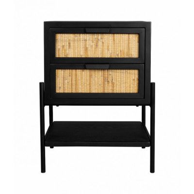 DUTCHBONE Yasu sängbord, w. 1 hylla och 2 lådor - naturrotting och svart trä/järn (45x35)