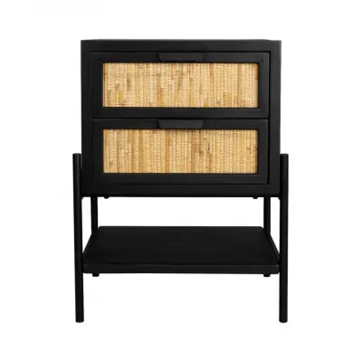 DUTCHBONE Yasu sängbord, w. 1 hylla och 2 lådor - naturrotting och svart trä/järn (45x35)