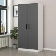 FUNZI LIVING 210 garderob, m. 2 dörrar, 1 hylla, 2 hängstänger - antracitgrå och vit melamin