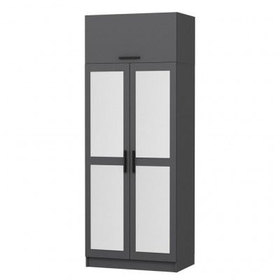 FUNZI LIVING 2223 garderob, m spegel, 3 dörrar, 1 hylla, 2 hängstänger, 1 fack - antracitgrå.