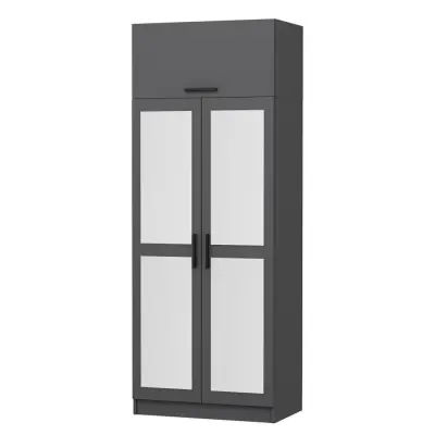 FUNZI LIVING 2224 garderob, m spegel, 3 dörrar, 1 hylla, 2 hängstänger, 1 fack - antracitgrå.