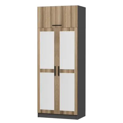 FUNZI LIVING 2225 garderob, m spegel, 3 dörrar, 1 hylla, 2 hängstänger, 1 fack - ekfärgad.