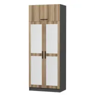 FUNZI LIVING 2226 garderob, m spegel, 3 dörrar, 1 hylla, 2 hängstänger, 1 fack - ekfärgad.