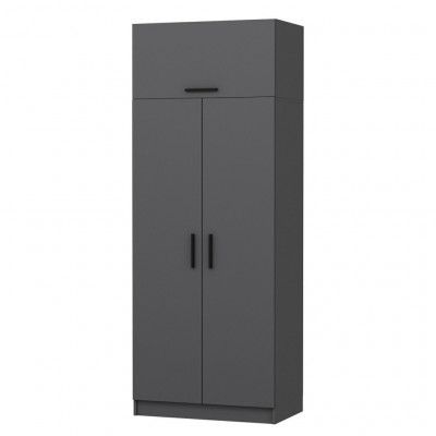 FUNZI LIVING 2230 garderob, w. 3 dörrar, 1 hylla, 2 hängstänger, 1 fack - antracitgrå melamin
