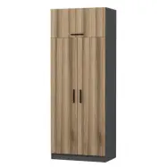 FUNZI LIVING 2231 garderob, w. 3 dörrar, 1 hylla, 2 hängstänger, 1 fack - ekfärgad/antracitgrå