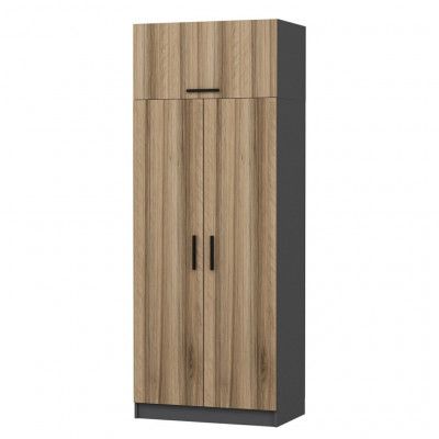 FUNZI LIVING 2231 garderob, w. 3 dörrar, 1 hylla, 2 hängstänger, 1 fack - ekfärgad/antracitgrå