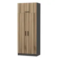 FUNZI LIVING 2232 garderob, w. 3 dörrar, 1 hylla, 2 hängstänger, 1 fack - ekfärgad/antracitgrå