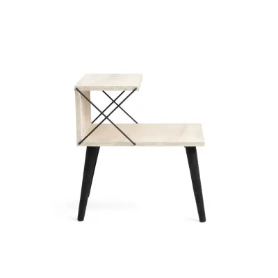 FUNZI LIVING Korsbord med sängbord, med bottenhylla - travertin melamin och svart bok (50x40)