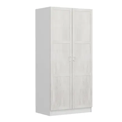 FUNZI LIVING Kales 190 garderob, m. 2 dörrar, 1 hylla, 2 hängstänger - antikvitt och vitt