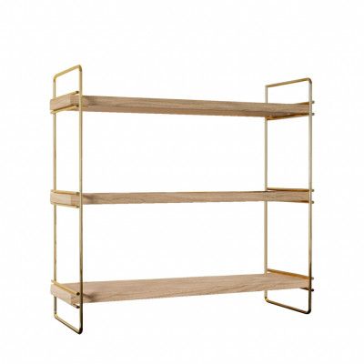 FUNZI LIVING Masa bokhylla, m. 3 hyllor - brunt trä och guldmetall