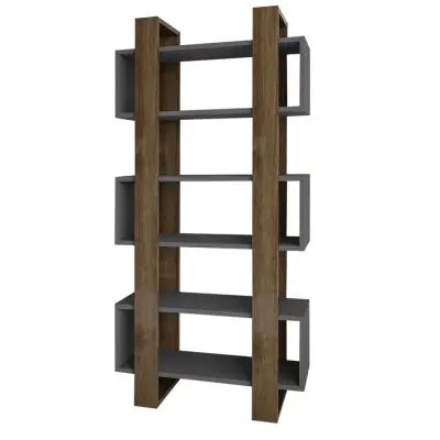 FUNZI LIVING Milano bokhylla - valnöt och antracitgrå melamin