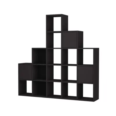 FUNZI LIVING Paleo bokhylla, med 3 dörrar - svart melamin