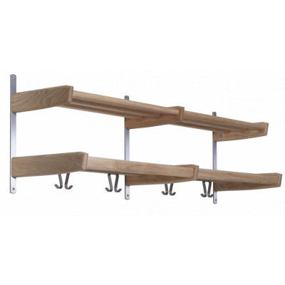 FURBO Meja dubbel hatthylla - svart/natur/vit och stål, w. 2 hyllor och 8 krokar