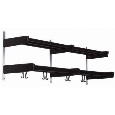 FURBO Meja dubbel hatthylla - svart/natur/vit och stål, w. 2 hyllor och 8 krokar