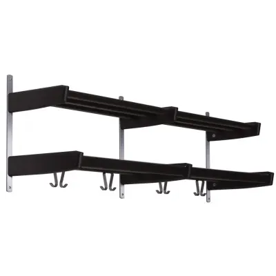 FURBO Meja dubbel hatthylla - svart/natur/vit och stål, w. 2 hyllor och 8 krokar