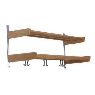 FURBO Meja dubbel hatthylla, w. 2 hyllor och 4 krokar - ek och stål