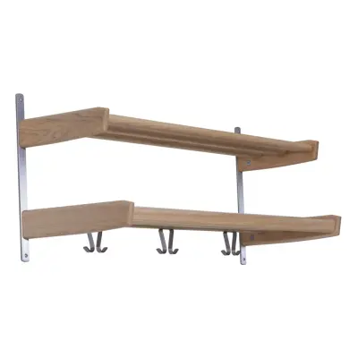 FURBO Meja dubbel hatthylla, w. 2 hyllor och 6 krokar - ek och stål