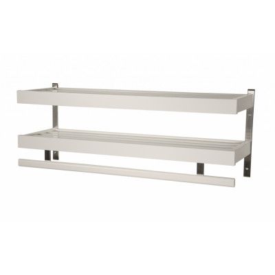 FURBO Nadja dubbel hatthylla, m. 2 hyllor och 1 hängstång - vitt trä och stål
