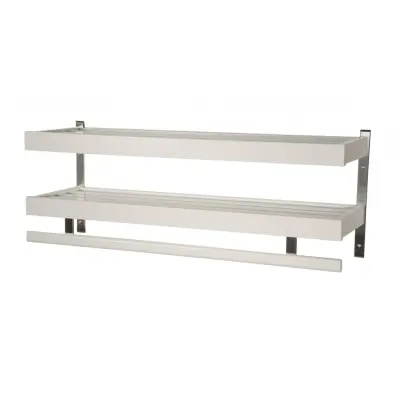 FURBO Nadja dubbel hatthylla, m. 2 hyllor och 1 hängstång - vitt trä och stål