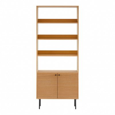 HOUSE NORDIC Kyoto bokhylla, med 2 dörrar, 4 hyllor - naturfärgad melamin/ekfaner och svart stål