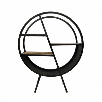 HSM COLLECTION Accent bokhylla, rund - naturligt mangoträ och svart järn