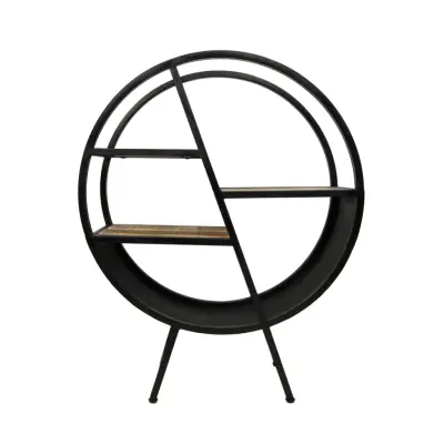 HSM COLLECTION Accent bokhylla, rund - naturligt mangoträ och svart järn