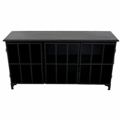 HSM COLLECTION Manhattan Skänk, med 3 Luckor och Hylla - Glas och Svart Metall