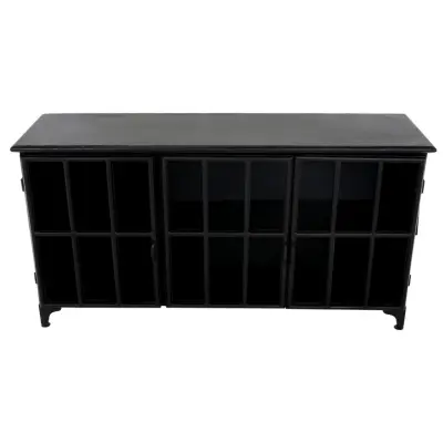 HSM COLLECTION Manhattan Skänk, med 3 Luckor och Hylla - Glas och Svart Metall