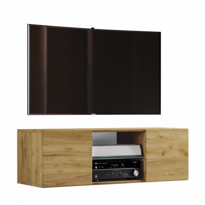 Jusa 115 TV Väggskåp, med 2 Luckor och 1 Hylla - Glas och Naturligt Trä