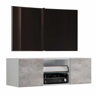 Jusa 115 TV Väggskåp, med 2 Luckor och 1 Hylla - Glas och Vitt / Grått Trä