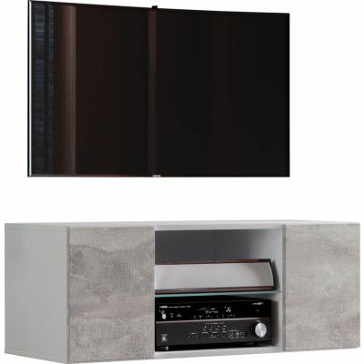 Jusa 95 TV Väggskåp, med 2 Luckor och 1 Hylla - Glas och Grått Trä