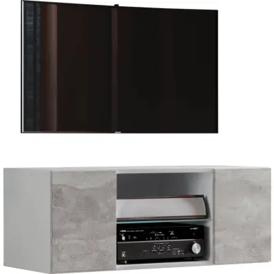 Jusa 95 TV Väggskåp, med 2 Luckor och 1 Hylla - Glas och Grått Trä