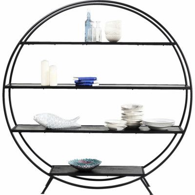 KARE DESIGN Mason Bokhylla - Svart Stål och Svart Mangoträ, Rund (180 x 175 cm)