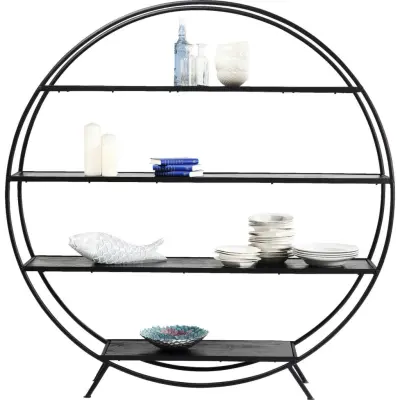 KARE DESIGN Mason Bokhylla - Svart Stål och Svart Mangoträ, Rund (180 x 175 cm)