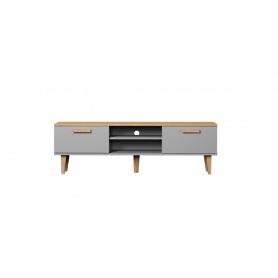 KOCOT Denver TV-bord, m. 2 dörrar och 1 hylla - chinchillagrå och naturlig hickoryspånskiva (160x47.2)