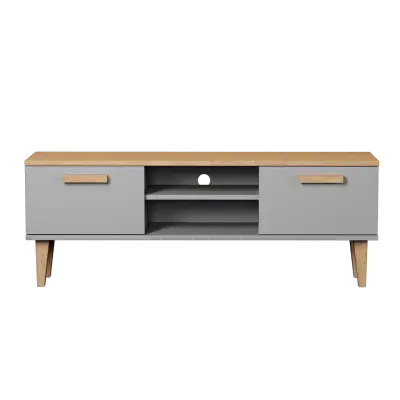 KOCOT Denver TV-bord, m. 2 dörrar och 1 hylla - chinchillagrå och naturlig hickoryspånskiva (120x47.2)