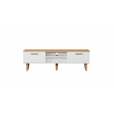 KOCOT Denver TV-bord, m. 2 dörrar och 1 hylla - vit och naturlig hickoryspånskiva (160x47.2)