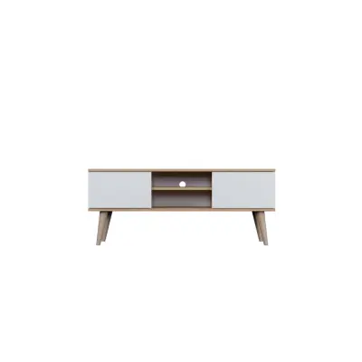 KOCOT RTV Toronto TV-bord, m. 2 dörrar och 1 hylla - natur/vit fanér och naturligt bokträ (120x35)