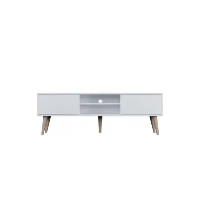 KOCOT RTV Toronto TV-bord, m. 2 dörrar och 1 hylla - vit fanér och naturfärgat bokträ (160x35)