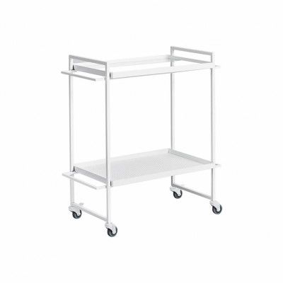 KRISTINA DAM STUDIO Bauhaus Rolling Table, med Hylla - Glas och Vitt Stål